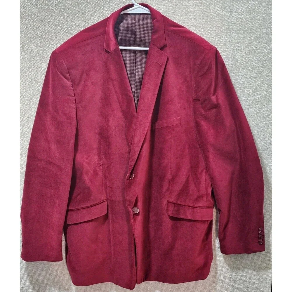 Madison Slim Fit Luxe Velvet Blazer Men's 54L Red Burgundy Jacket Coat Cotton